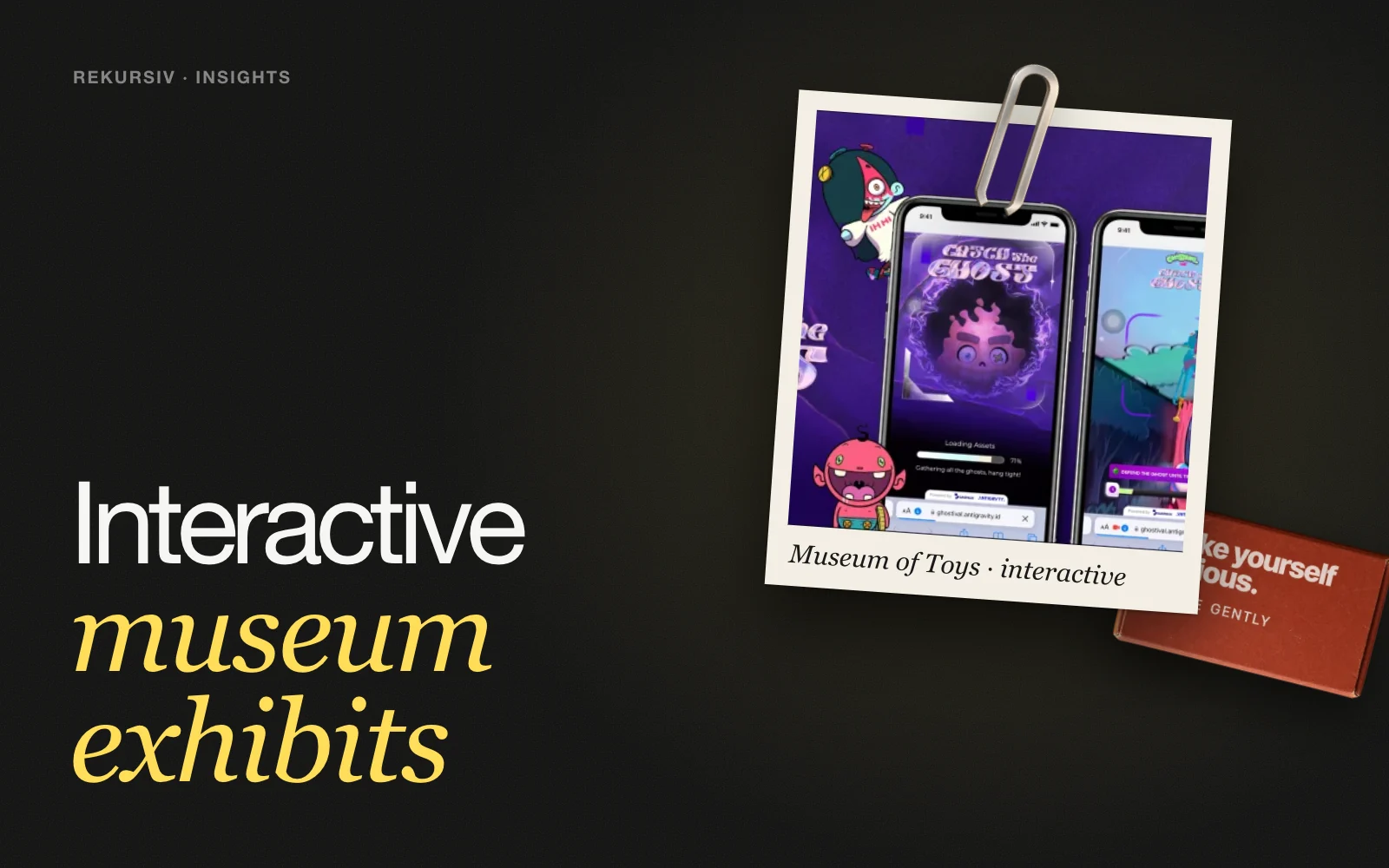 The Museum of Toys AR ghost hunt as a polaroid on a desk, next to an exhibition ticket